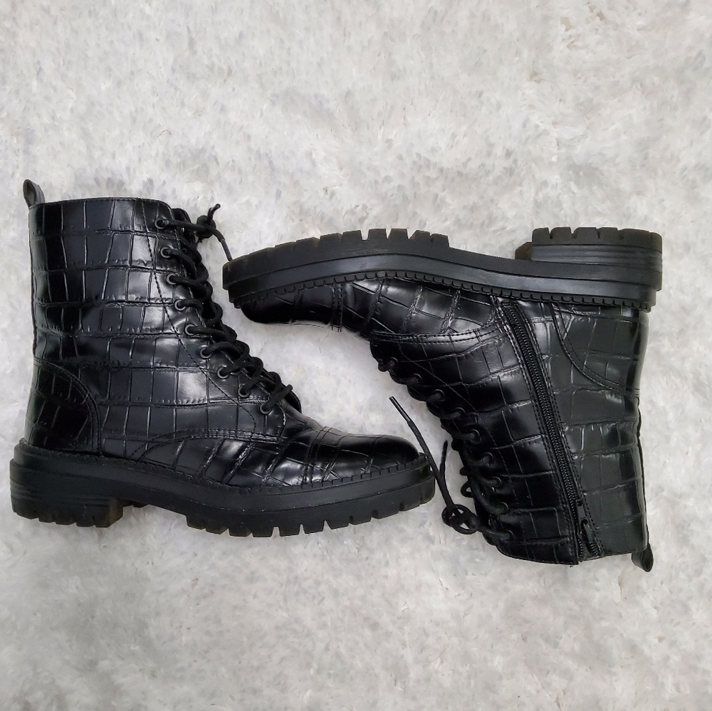 Croc Embossed Combat Boots - Picture 3 of 6